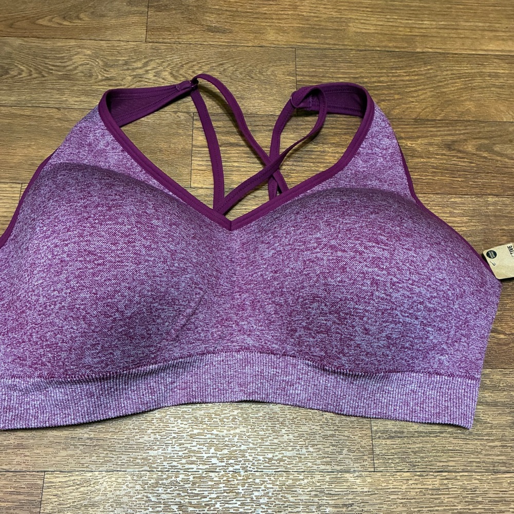 Victoria Secret Pink Heathered Plum Strappy Seamless Sports Bra Size XXL NWT